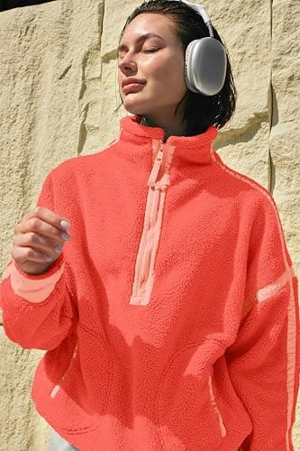 Panadila Womens Half Zip Sherpa Fleece Pullover Soft Oversized Sweatshirt with Pockets Warm Fuzzy Sweater thumbnail 6