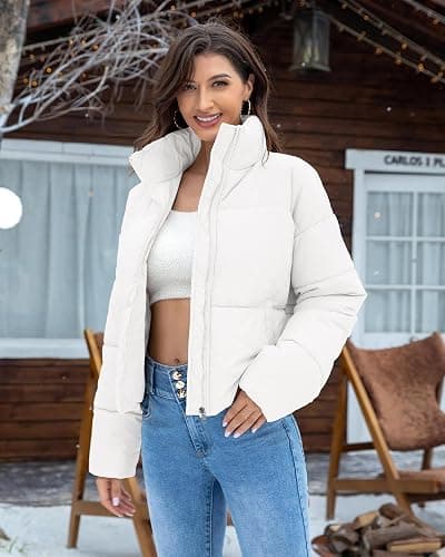 Cityork Women's Winter Quilted Jackets Casual Long Sleeve Puffer Coat Padded Outwear with Pockets thumbnail 5