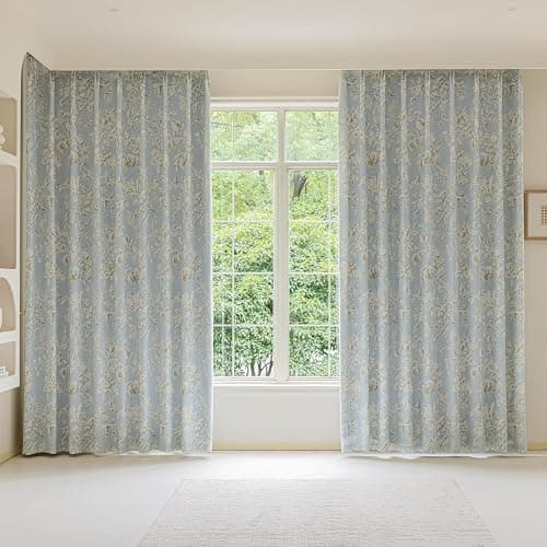 VisionaryHomeDesign Blue Floral Curtains, Memory Trained, French Country, Light Filtering,for Office，Game Room，Doors 2Panels (Blue, 50" W x 96" L) thumbnail 3