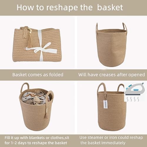 XUANGUO Rope Laundry Basket Laundry Hamper for Clothes Woven Storage Basket for Living Room Bedroom Boho Tall Rope Baskets for Blanket Toys Pillow Towels Baby Nursery Hamper Bin jute thumbnail 6
