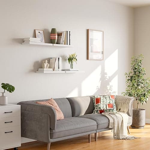 YUFLINX 16’’White Floating Shelves for Wall Set of 4,Rustic Wood Shelf for Room Decor/Storage/Display,Small Bookshelf,Wall Mounted Hanging Shelves for Bedroom, Bathroom, Living Room, Kitchen thumbnail 4