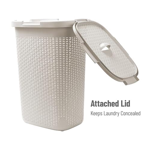 Mind Reader Slim Laundry Hamper with Lid, 60L Tall Clothes Basket, Narrow Tapered Design for Bathrooms, Closets and Laundry Rooms, Plastic, 2 Pack, Ivory thumbnail 5