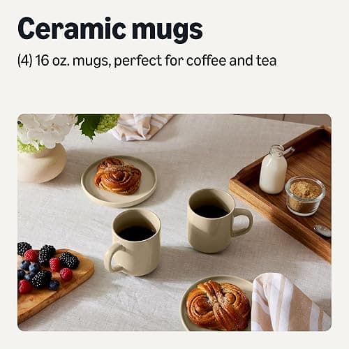 Amazon Basics Ceramic Coffee Mugs, 4-Piece Set, 473ml, Microwave and Dishwasher-Safe, Linen Gray thumbnail 2