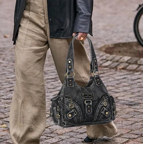 Angel Kiss Purses for Women Small Hobo Shoulder Bags Vagen Leather Multi-Pocket Tote Bag with Zipper thumbnail 2