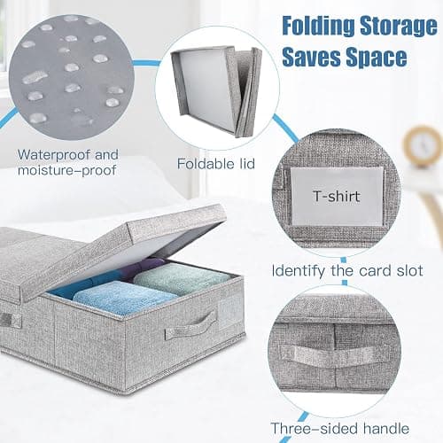 Supowin Underbed Storage Containers Bin with Lids, Large Under Bed Storage Organizer Box with Handle, Foldable Under the Storage Bags for Organizing Clothes, Shoes, Blankets, Pillows thumbnail 4