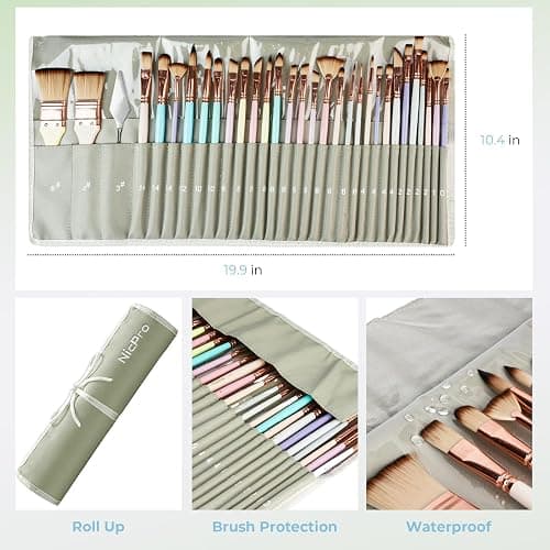 Nicpro 30pcs Paint Brush Set, Aesthetic Pastel Paintbrushes with Paint Spatula and Cloth Roll, Craft Paint Brushes for Acrylic Painting Oil Watercolor Gouache, Art Supplies for Women Artists Beginners thumbnail 6