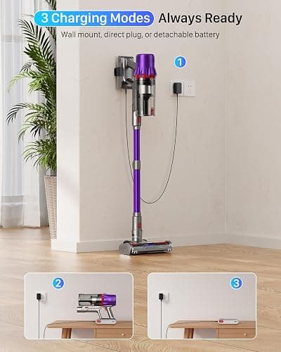 iXlion Cordless Vacuum Cleaner - Powerful Stick Vacuum with HEPA Filter, 55-Min Runtime, LED Light, Anti-Tangle Brush, Detachable Battery, Lightweight for Home, Pet Hair, Carpets & Hard Floors thumbnail 8