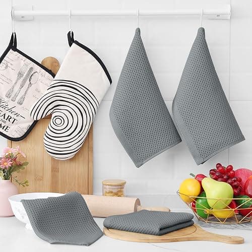Homaxy 100% Cotton Waffle Weave Kitchen Dish Cloths, Ultra Soft Absorbent Quick Drying Dish Towels, 12 x 12 Inches, 6-Pack, Grey thumbnail 6