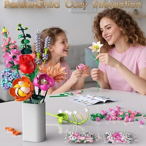 Flower Bouquet Building Set, 762Pcs Flowers Model Kit Creative STEM Toy for Home Office Decor, Valentine's Day/Birthday/Mother's Day for for Women Kids Girls thumbnail 5