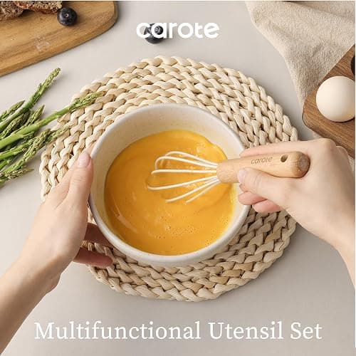 CAROTE Silicone Cooking Utensils Set, Kitchen Utensils Set 10 Pcs for cooking, BPA Free Spatula Set with Heat Resistant Wood Handles for Nonstick Cookware (Cream White) thumbnail 2