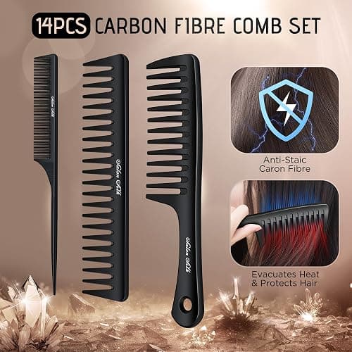 SALONSILK Women Hair Comb Set - 14PCS Wide Tooth Rat Tail Styling Combs Pick for Curly - Teasing Parting Fine Professional Barber Cutting Braiding Set thumbnail 4