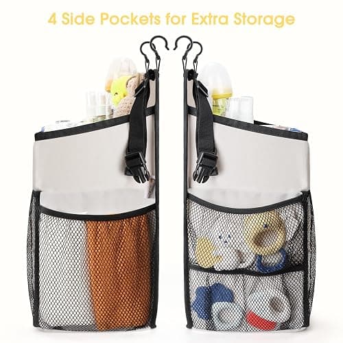 Maliton Hanging Diaper Organizer - Caddy for Changing Table, Crib, Pack n' Play - Stacker Holds 52+ Diapers - Nursery Organizer & Baby Shower Gifts - Beige thumbnail 7