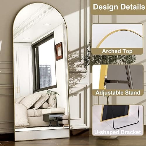 WISSMIELS 57" x 20" Arched Full Length Mirror - Wall Mounted/Floor Mirror Aluminum Alloy Frame Full Body Mirrors for Bathroom Living Room Bedroom and Entryway,Gold thumbnail 3