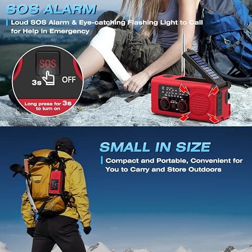 NITIGO Emergency Weather Radio, 4000mAh NOAA Weather Alert Radio Solar Charging, Hand Crank & USB Charged, AM/FM with LED Flashlight, Reading Lamp, SOS Alarm, Headphone Jack for Outdoor Indoor thumbnail 5