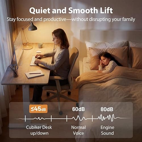 Cubiker Standing Desk, 48x24 Inches Sit Stand Home Office Desk, Electric Stand up Desk, Adjustable Desk with Splice Board, White Frame/Maple Top thumbnail 7