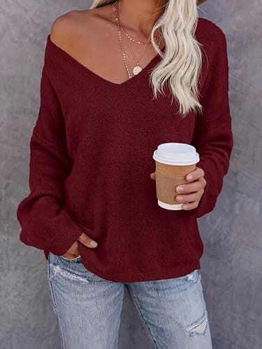BTFBM V Neck Loose Lightweight Knitted Casual Fall Sweaters for Women 2026 | Slouchy Pullover Top, Soft, Oversized Long Sleeve Sweater, Halloween, Christmas, Work, Holiday Outfits, Trendy Winter Clothes thumbnail 6