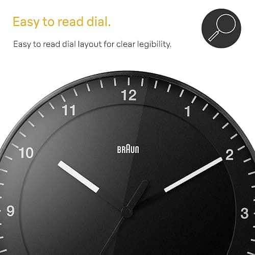 Braun Classic Large Analogue Wall Clock with Silent Sweep Movement, Easy to Read, 30cm Diameter in Black, Model BC17B. thumbnail 2