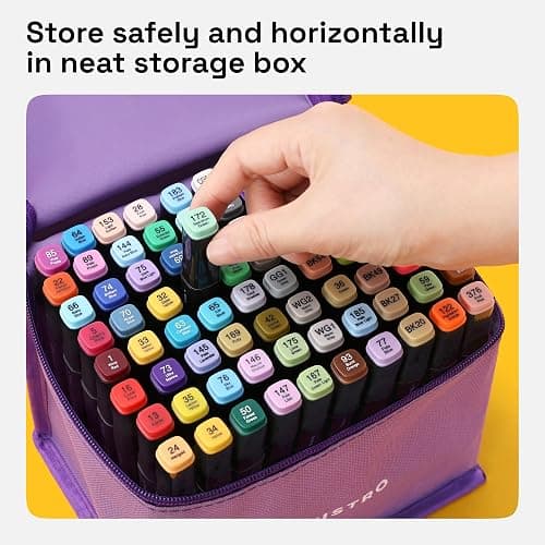 Alcohol Dual Tip Markers Set of 80 with No Bleed Ink, Bonus Case and Vibrant Fade-Resistant Colors, Art Supplies for Sketching, Manga, Drawing, Adult Coloring Books, Card Making (Fine & Chisel) thumbnail 4