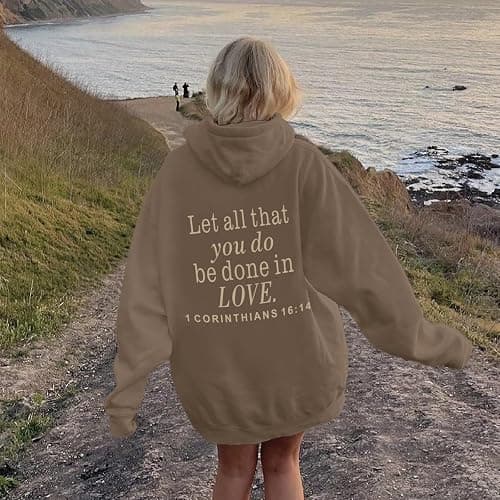 Lytiarul Let All That You Do Be Done in Love Hoodie for Women Christian Faith Sweatshirt Bible Verse Religious Pullover Tops thumbnail 5