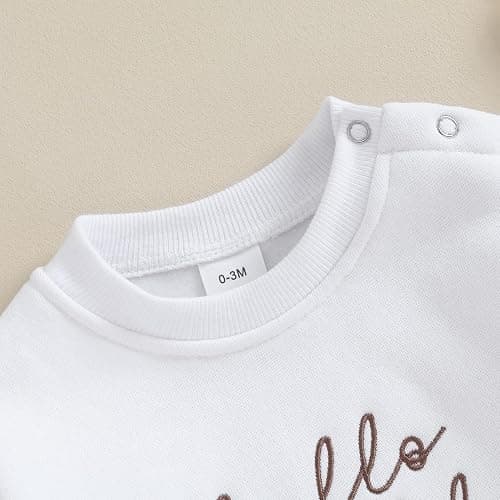 VISGOGO Newborn Infant Baby Boy Girls Oversized Romper Little Dude Sweater Onesie Coming Home Outfit Neutral Clothes - 0-3 Months - Hello World-white thumbnail 6