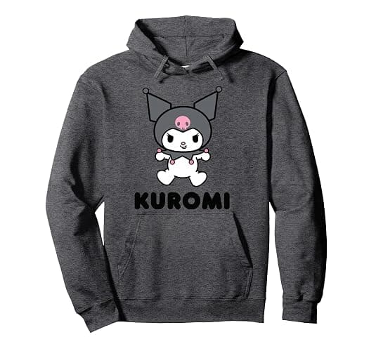 SANRIO Kuromi Character Front and Back Pullover Hoodie, Grey, Small - Image 1