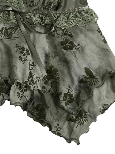 Verdusa Women's Y2K Tops Babydoll Summer Tank Tops Going Out Floral Lace Flowy Mesh Shirt Whimsical Clothes thumbnail 5