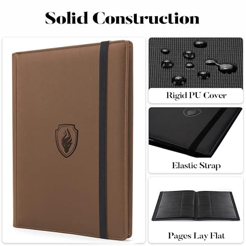 Premium Card Binder with 9 Pockets, Sturdy Fabmaker Trading Card Albums for 360 Cards, Brown PU Cover Album Holders for YuGiOh, MTG, TCG, Sports Cards thumbnail 4