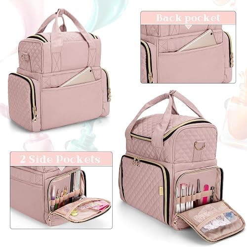 LUXJA Nail Polish Organizer Holds 48 Bottles and a Nail Lamp, Nail Polish Case with 2 Removable Bags and Tools Storage Pockets (Patent Pending), Pale Rose - Pale Rose thumbnail 4