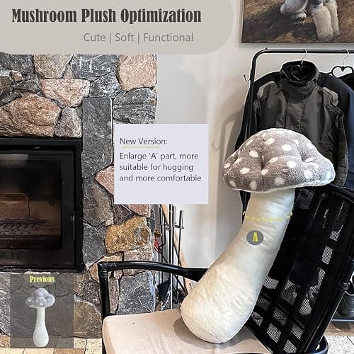 Hofun4U Mushroom Plush Pillow - 51 inch Mushroom Shaped Stuffed Long Pillow - Mushroom Stuffed Pillow - Christmas Birthday Sofa Home Decoration (Grey) thumbnail 3