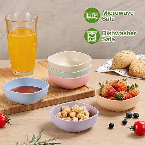 Hlukana 6 Pack Wheat Straw Soy Sauce Dishes, 4.5 OZ Small Dessert Bowls, Unbreakable Dipping Bowl, Pinch Bowls Set, Dipping Sauce Cups, Mini Prep Bowls, Dip Bowls for Side Dish, Ketchup, Soy, BBQ thumbnail 6
