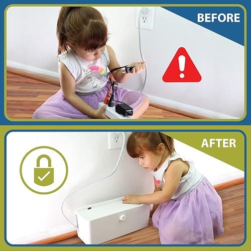 Power Strip Cover Box - Effectively Baby Proofs Power Strip with Patented Dual Lock. Convenient Side Openings for Cords & Cables. Protects Small Hands & Fingers thumbnail 3