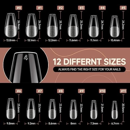 UNA GELLA Coffin Nails Tips, 216 PCS Soft Gel Nail Tips Coffin Half Matte Full Cover False Nails Pre-shaped Clear Acrylic Press on Nails Medium for Nail Extensions Home DIY Salon, 12 Sizes thumbnail 7