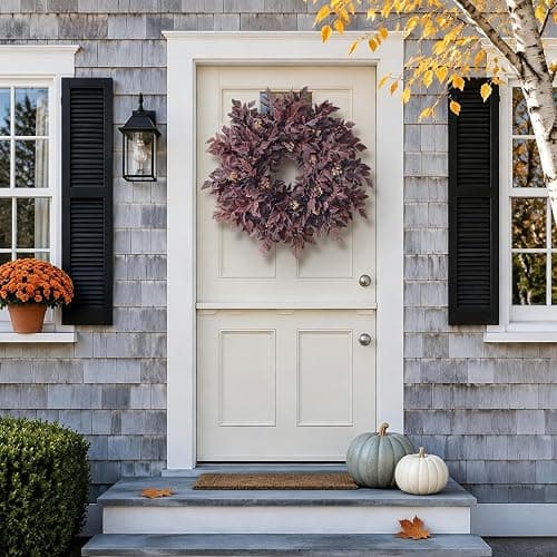 26" Artificial Cimicifuga Fall Wreath for Halloween Front Door(Dark Purple) | Realistic Large Fake Cimicifuga Leaf,Lush Faux Halloween Wreath,for Window Front Porch Outdoor Farmhouse Autumn Home Decor thumbnail 2