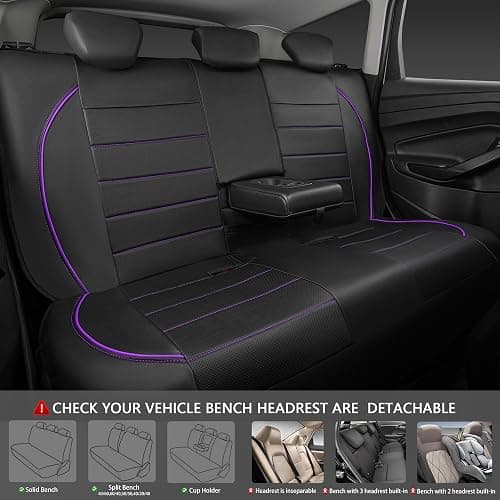 CAR PASS Piping PU Leather Car Seat Cover,Inside Zipper Design and Reserved Opening Holes Airbag Compatible,Universal FIT for Car, SUVs,Van,Trucks,Full Set, Black & Purple thumbnail 4