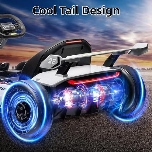 Go Karts for Kids,24V Electric Go Kart With 2 * 150W Powerful Motors,8mph Max Speed,Max Load 110lbs,W/Button Start,Lights,Safety Belt, Music Age 6-12-WHITE thumbnail 8