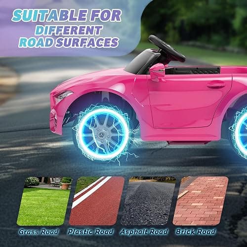 Fillfulfun Licensed Mercedes-Benz CLS 350 12V Ride On Car Truck for Kids, Ride on Toys for Toddlers w/Parent Control, Spring Suspension, Power Wheels for Girls w/Bluetooth, Music, LED Lights (Pink) thumbnail 6