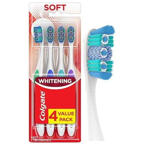 Colgate 360 Optic White Whitening Toothbrush, Adult Soft Toothbrush with Whitening Cups, Helps Whiten Teeth and Removes Odor Causing Bacteria, 4 Pack - Image 1