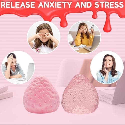 PICKONA 2Pcs Taba Squishy Strawberry, Taba Squishy, Soft Strawberry Sensory Toys, Stress Relief Squeeze Toy for Kids Adults, Toy Gift for Kids Adults (taba-strawberry-pink) - Taba-strawberry-pink thumbnail 4