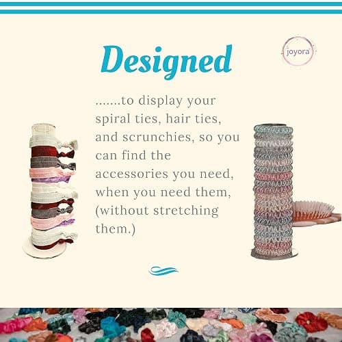 Joyora Clear Acrylic Scrunchie Holder Stand, Hair Tie Organizer Tower for Scrunchies, Spiral Hair Coils & Bracelets — Holds 24–60 — Minimal Vanity/Bathroom Counter Storage for Teen Girls & Moms thumbnail 6