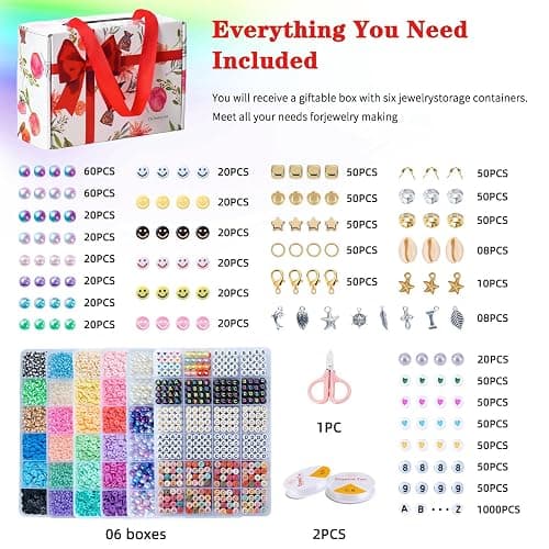 SJZWSD 6-Box Friendship Bracelet Making Kit - 16,000pcs Clay Beads, Seed Beads & Glass Beads Collection, Letter Beads, Charms thumbnail 4