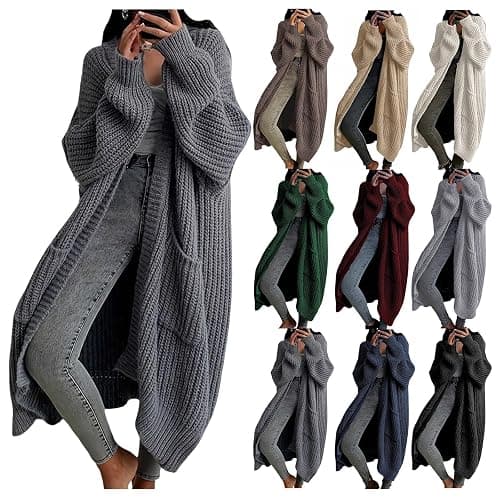 ZWRXW Womens Long Cardigan Sweaters Chunky Cable Knitted Open Front Cardigans Oversized Fall Winter Sweater Coat Outwear thumbnail 4
