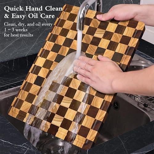 Checkered Cutting Boards for Kitchen, Wood Cutting Board Sets, Walnut Rubber & Wooden Chopping Boards with Anti-Slip Base and Guide Groove, Chessboard Carving Used for Cutting Vegetables Fruits & Meat thumbnail 6