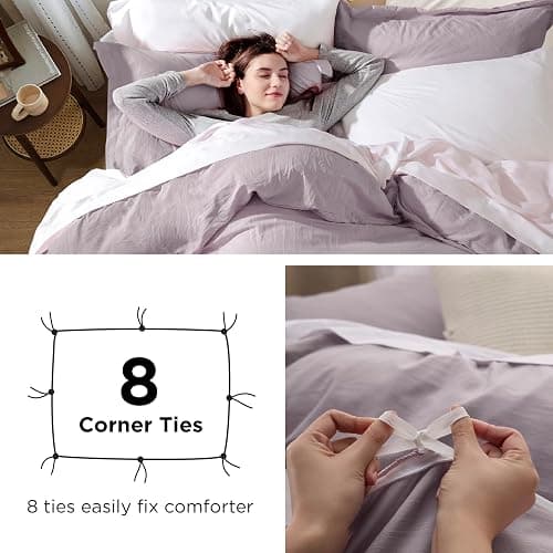 Bedsure Dusty Purple Duvet Cover Queen Size - 3 Pieces Prewashed Cotton-Like Extra Soft Bedding Set, Includes 1 Duvet Cover 90x90 Inches with Zipper Closure & 2 Pillow Shams, Comforter Not Included thumbnail 7