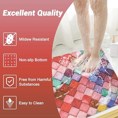 Shower Mat Bathtub Mat Non-Slip - 32x32 Inch, Soft Comfort Bath Mat with Drainage Holes, PVC Loofah Massage Bathmat for Shower, Tub, Bathroom, Wet Areas, Quick Drying thumbnail 6