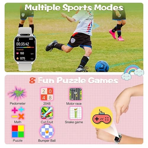 Smart Watch for Kids, 1.85" Fitness Tracker with Heart Rate, Sleep Monitor, IP68 Waterproof Smartwatches with Video Music, Pedometer, Game, NO APP/Phone, Gift for Boys Girls. (Built-in AI, Silver) thumbnail 4
