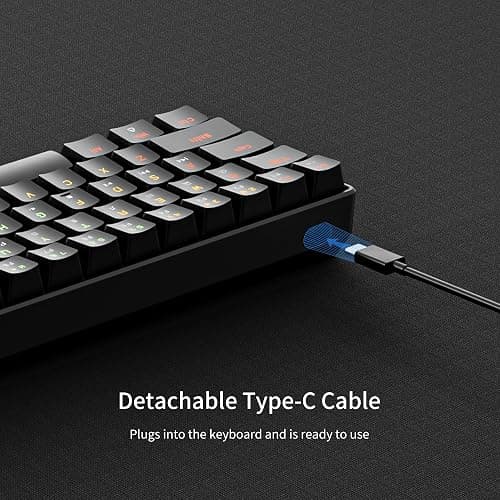 Newmen GM611 Mechanical Keyboard,LEDBacklit Wired Gaming Keyboard RedSwitch | Compact Portable,Mini 61 Keys,LED Backlit,60 Percent Mechanical Keyboard,Black Keycaps,Windows Laptop PC,Linear Red Switches thumbnail 6