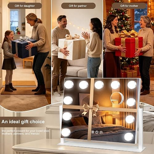 Moonee Vanity Mirror with Lights, 17"×13", 360° Swivel Base, White | Touch Dimming, 10X Magnification, Hollywood Vanity Mirror Memory Function Desk Mirror, Gift for Women Dorm Room Essentials thumbnail 7