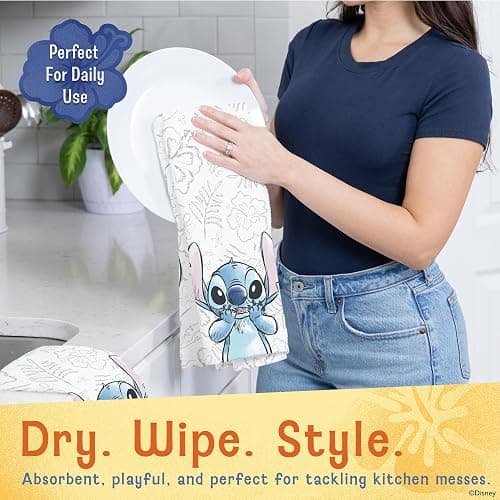 Disney Kitchen Towels & Oven Mitts Set – 4 Piece Bundle with 2 Cotton Dish Towels/Hand Towels & 2 Heat Resistant Mini Oven Mitts (Pot Holders) – Mickey, Stitch & Pooh (Stitch) thumbnail 4