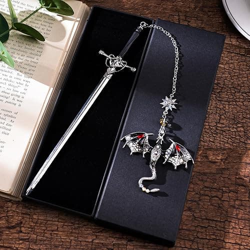 Berirexrion Fourth Wing Dragon Bookmark - Fantasy Sward Book Marks Vintage Tassel Metal Pendant Antique Silver Gray Inspirational Bookmarks Reading School Office Supplies Gift Men Boy Bookworm Reader thumbnail 6