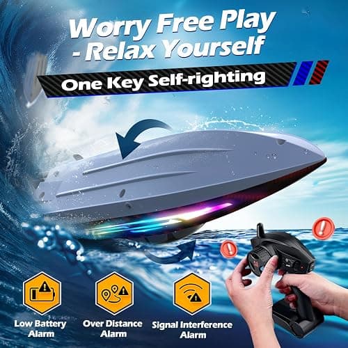 RC Boat 30KMH with 7Light Modes,Remote Control Electric Fast Speed Boat for Adults Kids 8-12 Lake Pool Water Play,Self-righting,Demo,Water Cooling,Full Waterproof,20 Mins,Low Battery Alert,2.4Ghz,Red - Red thumbnail 3